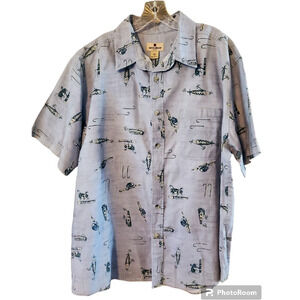 Woolrich Blue Fishing Lures & Reels Print 100% Cotton Button-Down Shirt XL